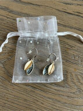Two-Tone Leaf Drop Earrings in Gold and Blue/Gray
